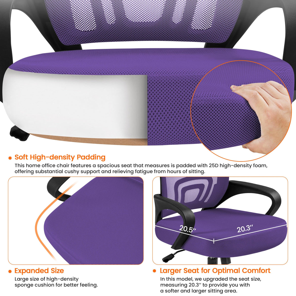 Purple Mesh Office Chairs with Lumbar Support, Set of 2 Y5535