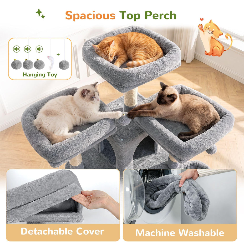 70 Inch Light Grey Cat Tree with Scratching Post U98382