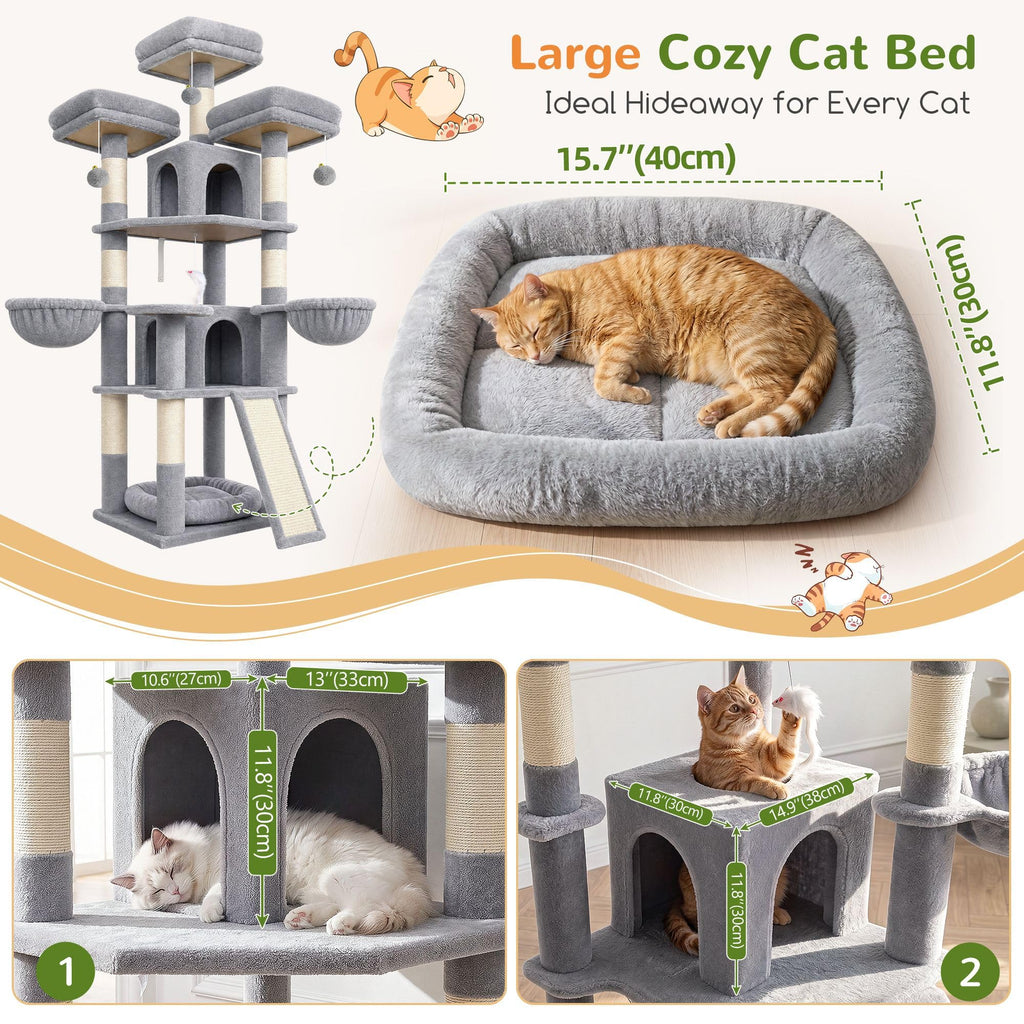 70 Inch Light Grey Cat Tree with Scratching Post U98382