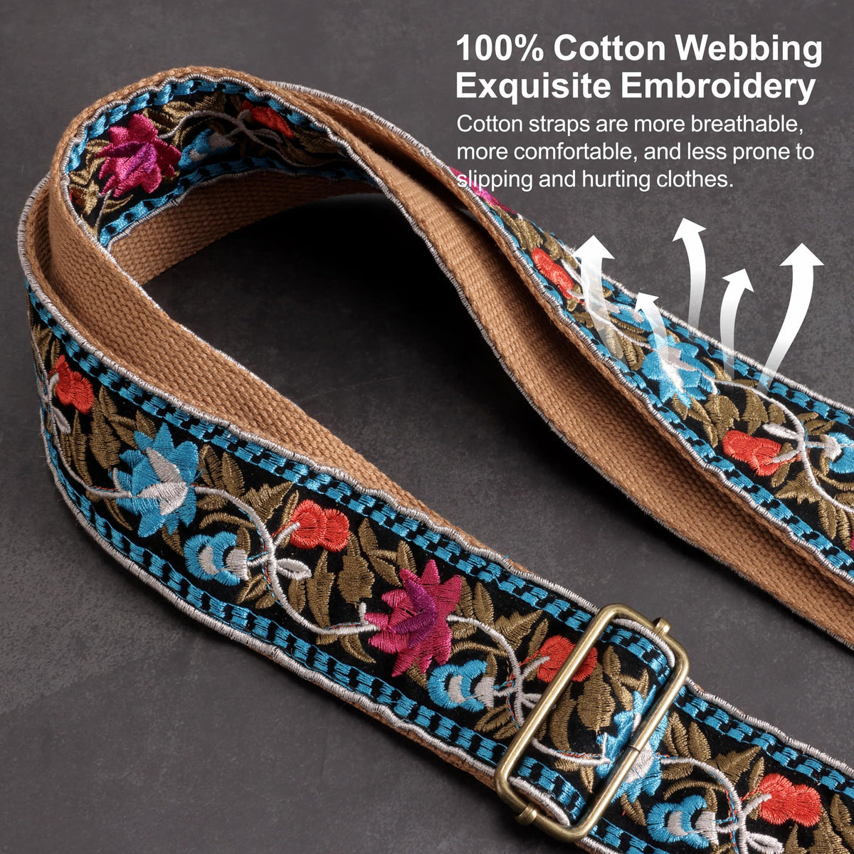Jacquard Embroidery Cotton Guitar Strap with Leather Ends E503