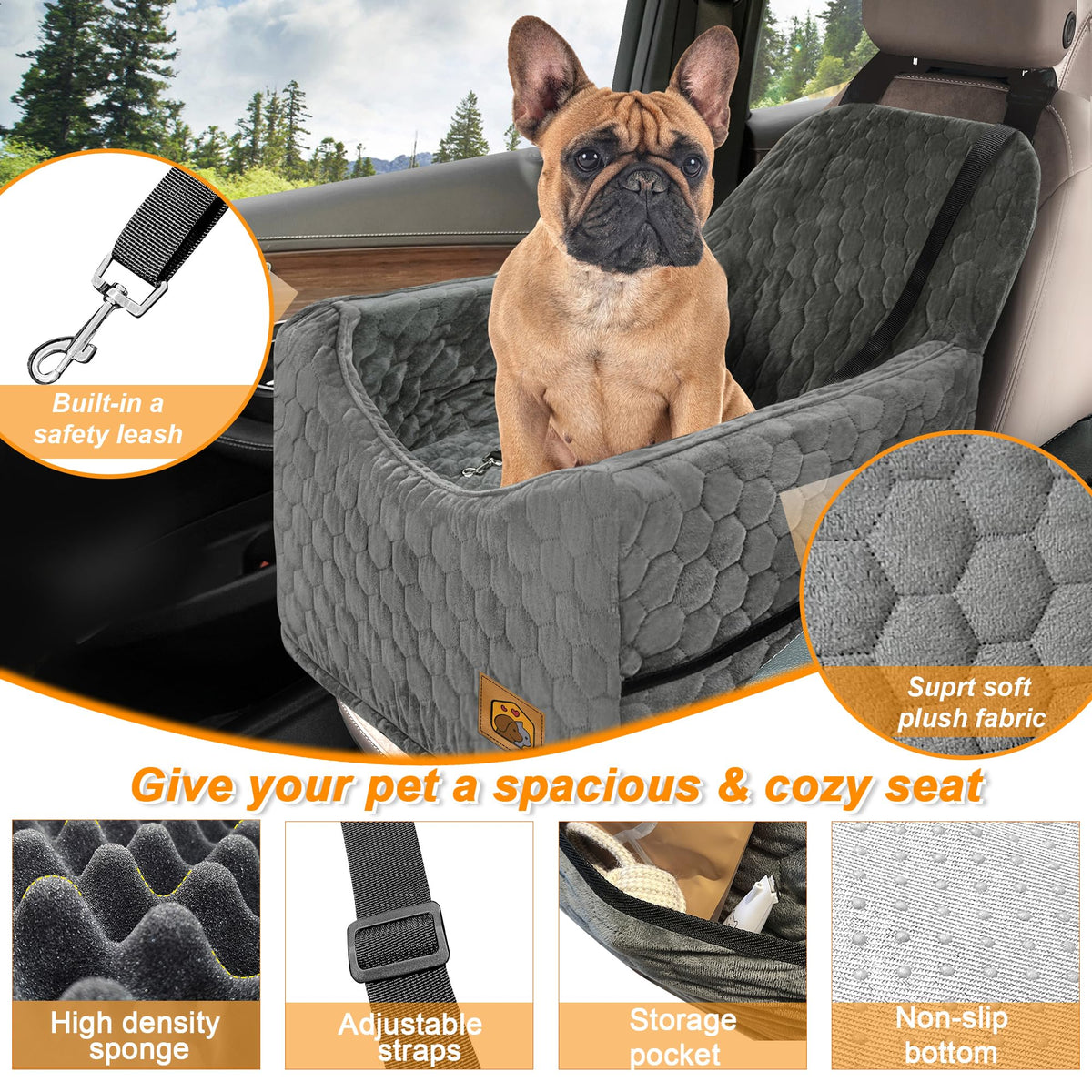 Memory Foam Dog Booster Seat with Washable Removable Cover J668