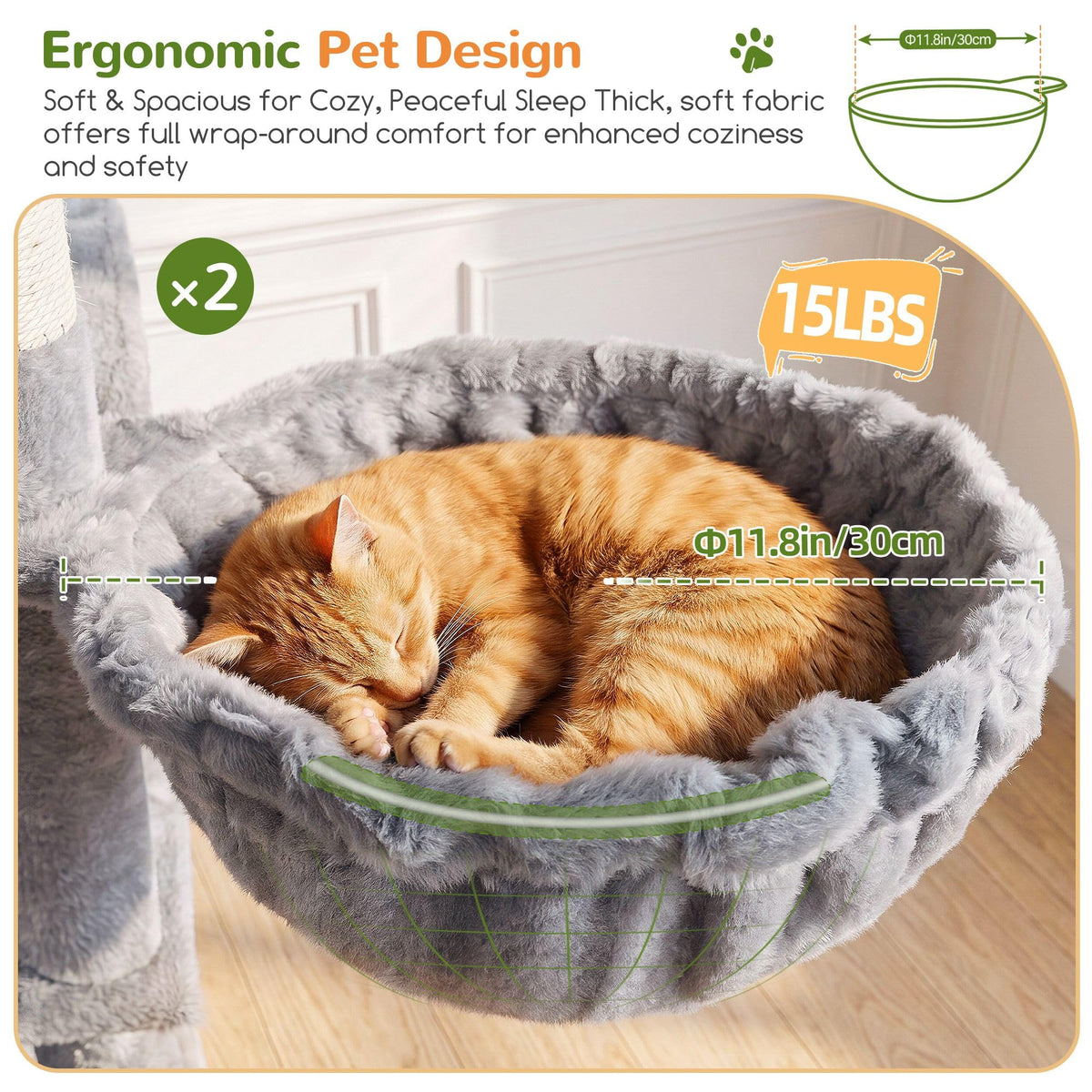 70 Inch Light Grey Cat Tree with Scratching Post U98382