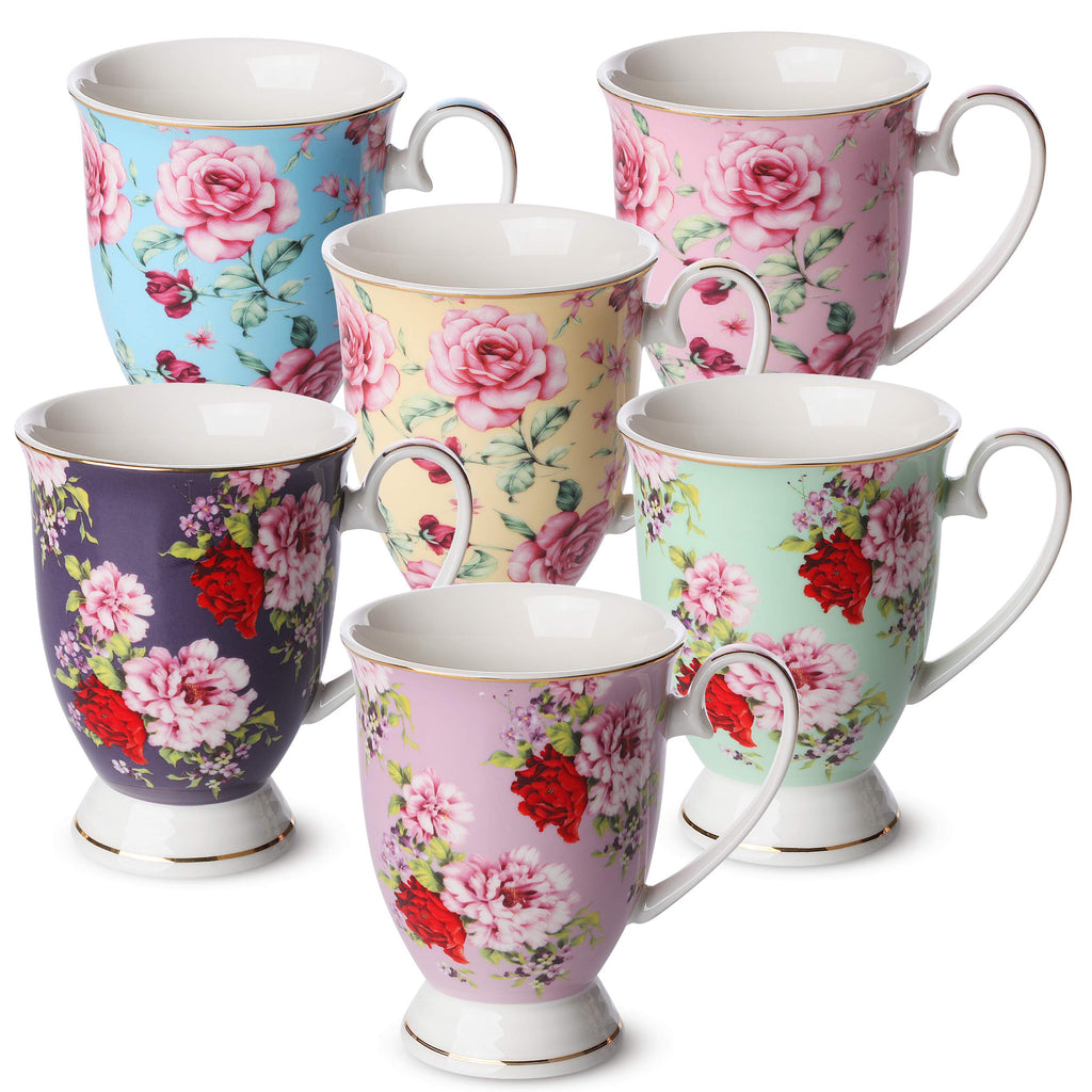 12 oz Set of 6 Floral Porcelain Coffee Mugs J540